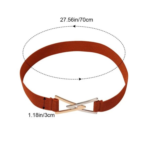 Belt Waist Strap Triangle Buckle Black Silver Stretchy Trendy Glam Stylish New - Picture 3 of 3